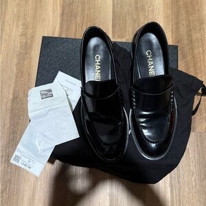 CHANEL Black Patent Leather Loafers
